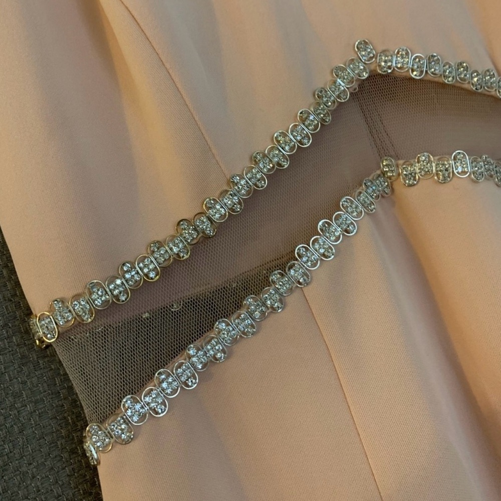 Aqua Dress Pastel Pink Formal Gown with Rhinestone Waist - Picture 5 of 6